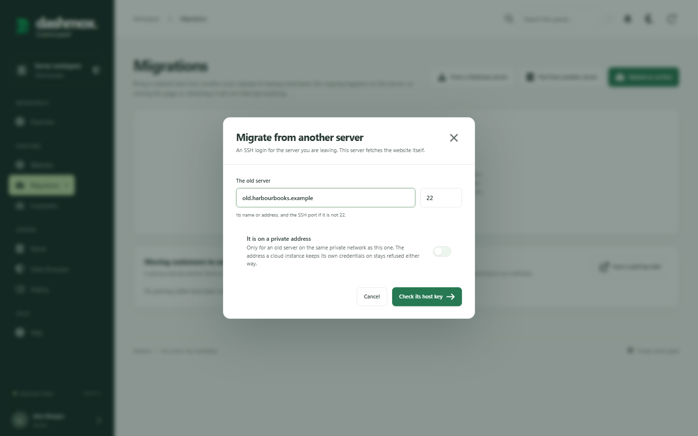 Moving a website into Dashmox from its old server over SSH